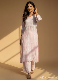 Baby Pink - Muslin Nargis Chikankari Co-ord Set