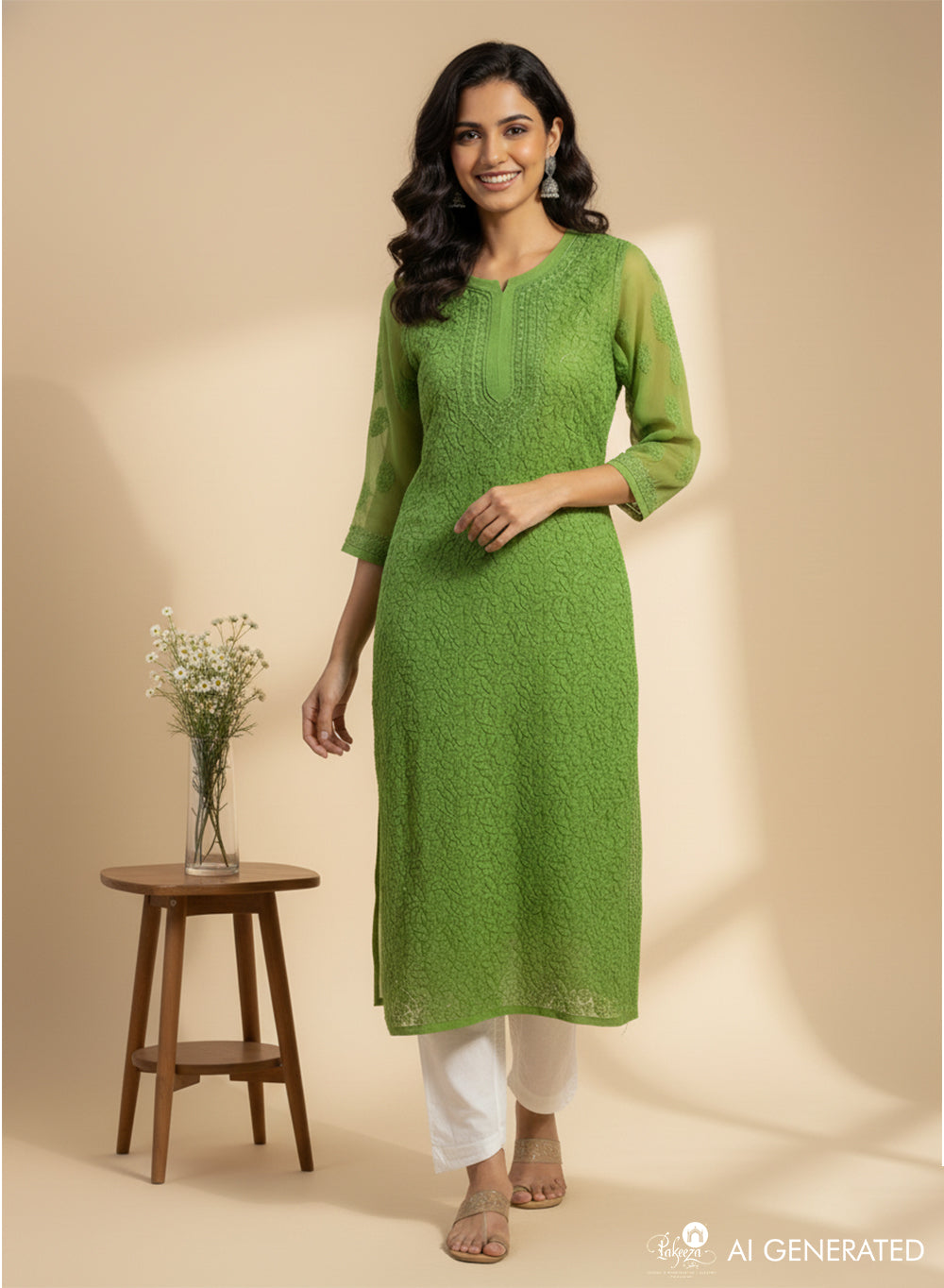 Green Full Jaal - Fiza Bahaar Georgette Chikankari Kurta