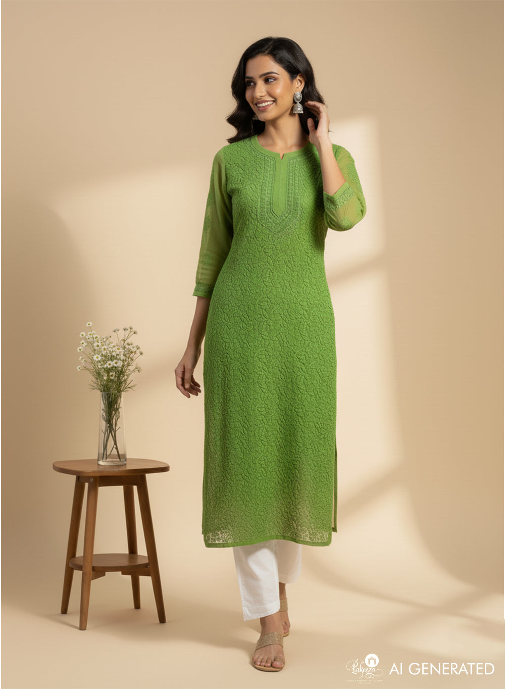 Green Full Jaal - Fiza Bahaar Georgette Chikankari Kurta