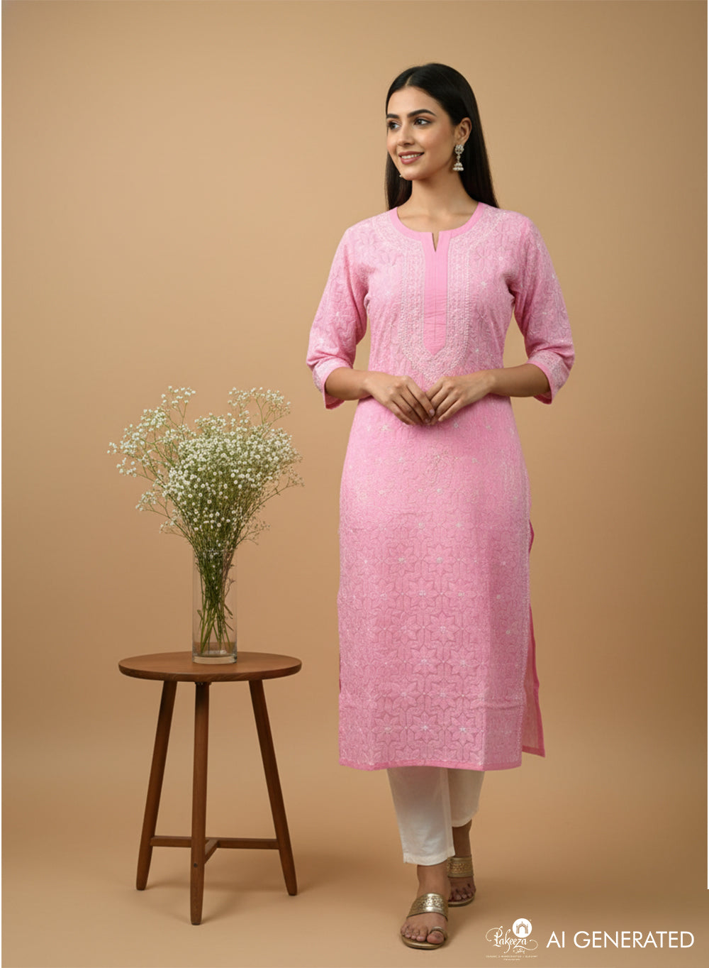 Pink - Bahaar Cotton Terry Voile Chikankari Kurta