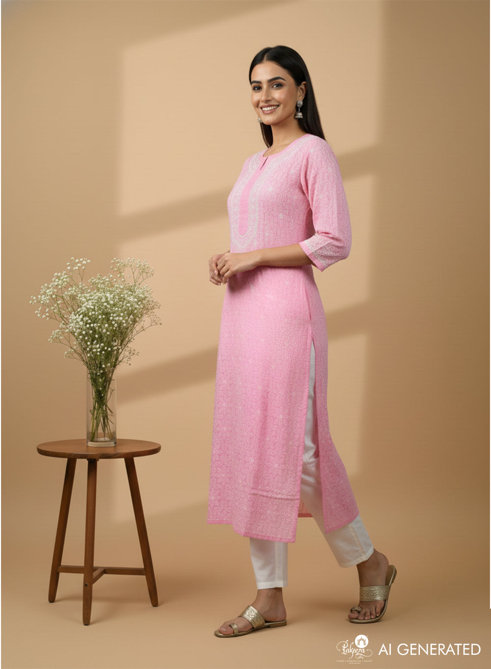 Pink - Bahaar Cotton Terry Voile Chikankari Kurta