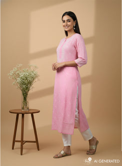 Pink - Bahaar Cotton Terry Voile Chikankari Kurta