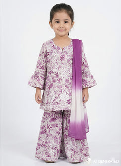 Gulnaar Purple Printed - Cotton Chikankari Kidswear Set