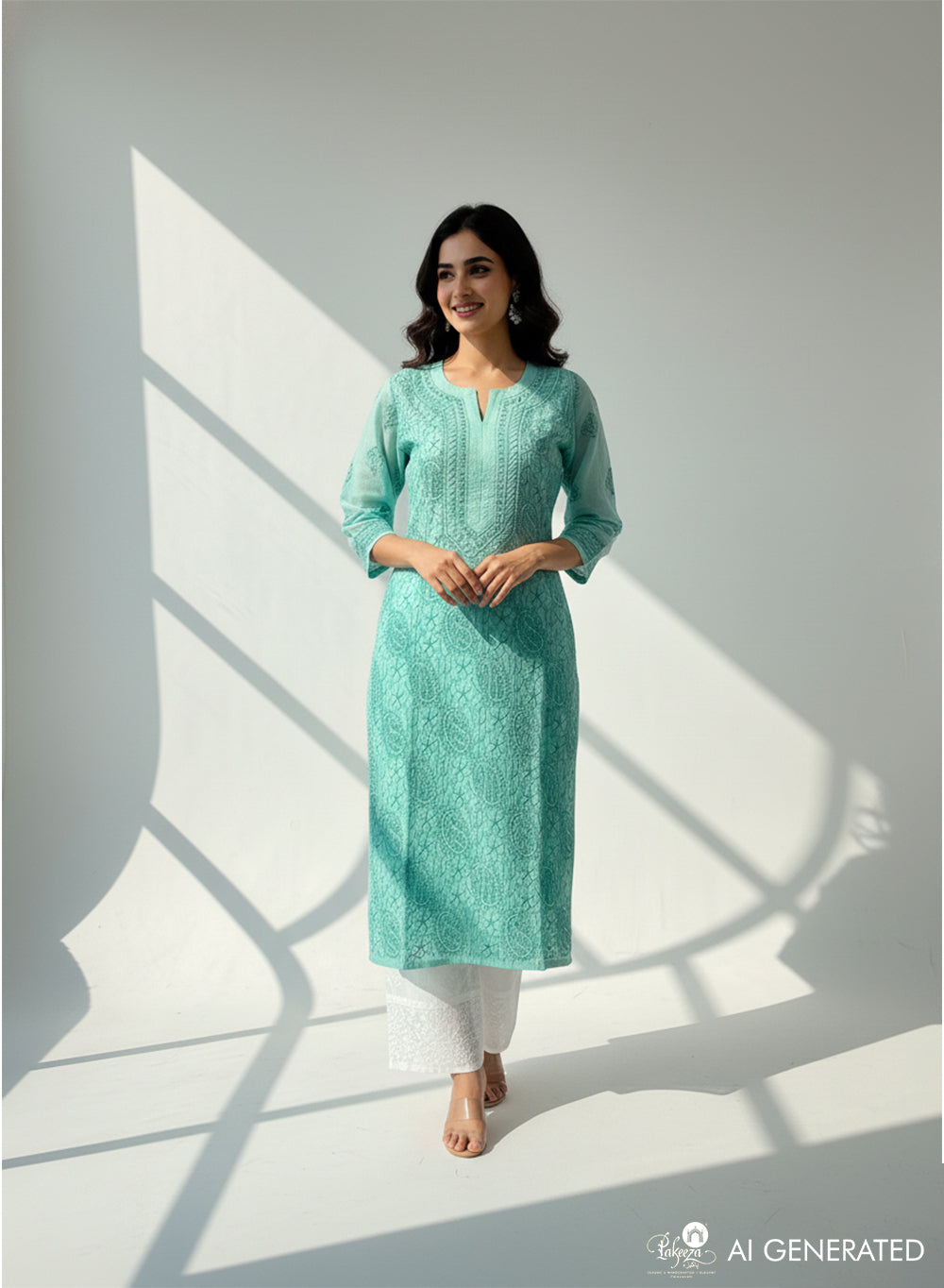 Turquoise - Bahaar Cotton Terry Voile Chikankari Kurta