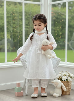 Pari White Cotton - Chikankari Nanhe Farishtey Kidswear Set