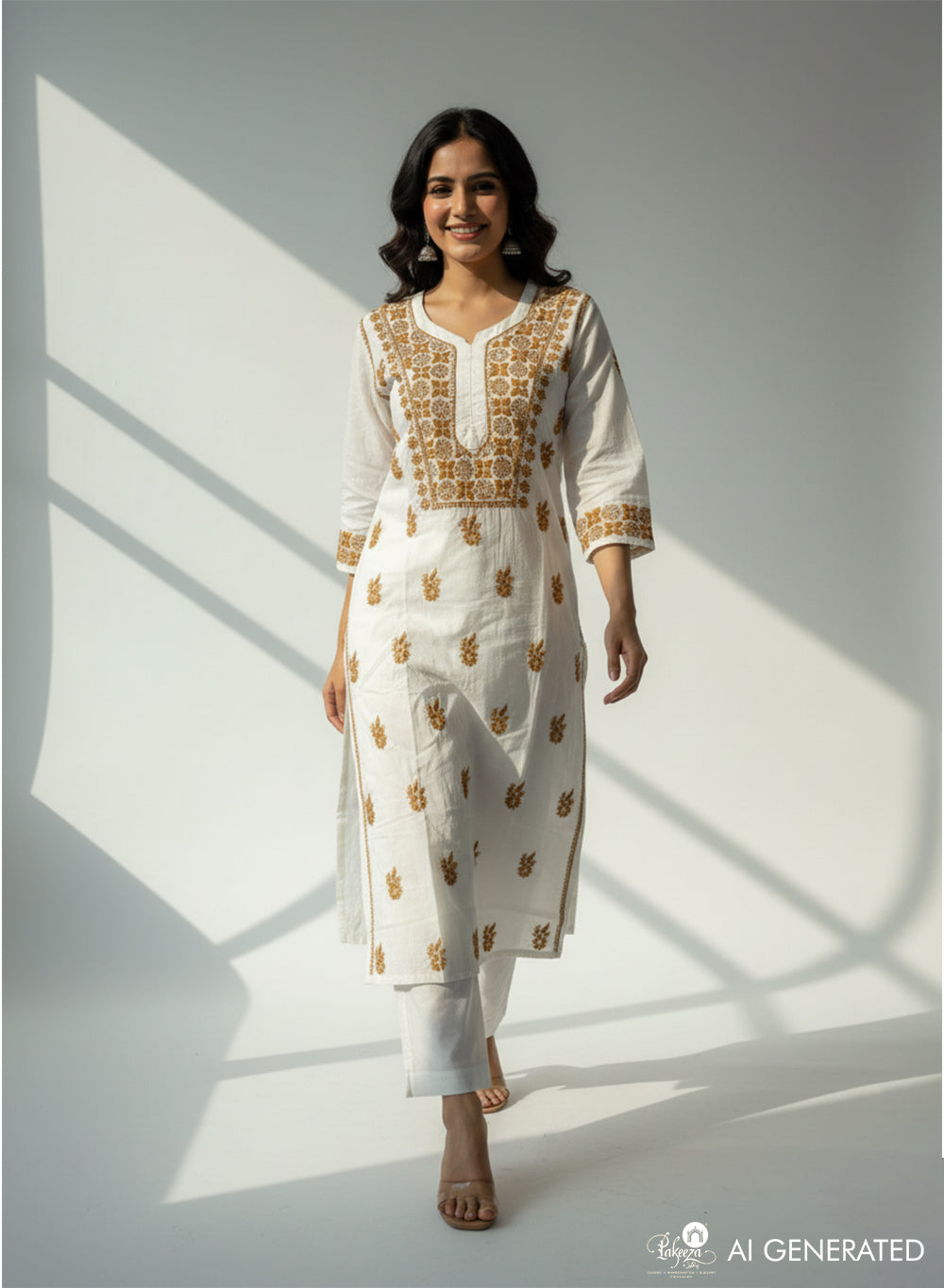 White & Mustard - Bahaar Mul Cotton Chikankari Kurta