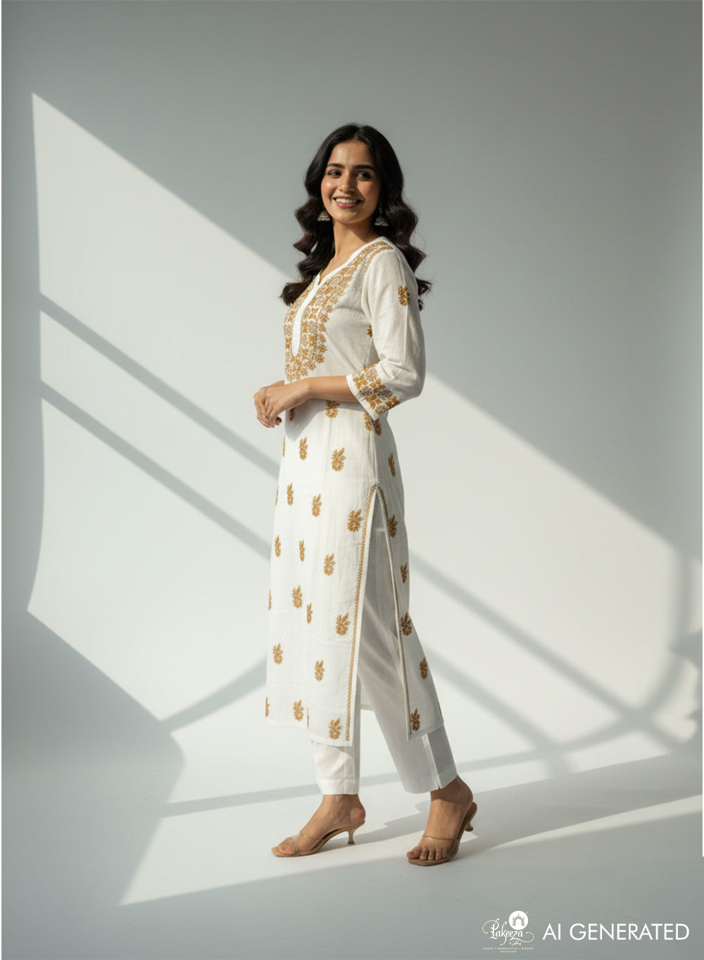White & Mustard - Bahaar Mul Cotton Chikankari Kurta